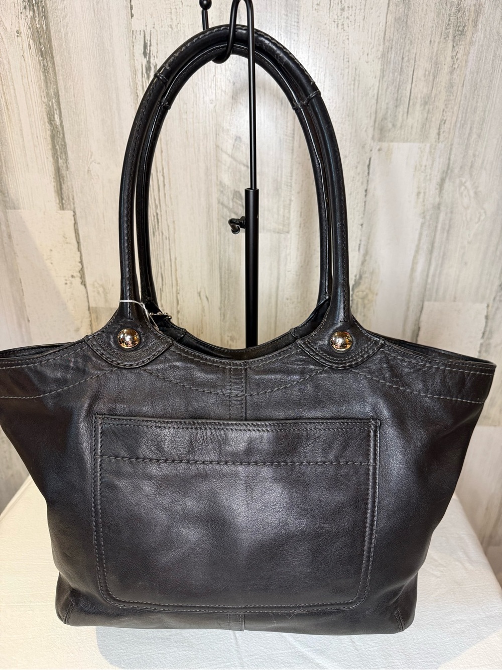COACH Bleeker Black Leather Shoulder Tote with Legacy Stripe Lining 09’ 14383 - Picture 4 of 9